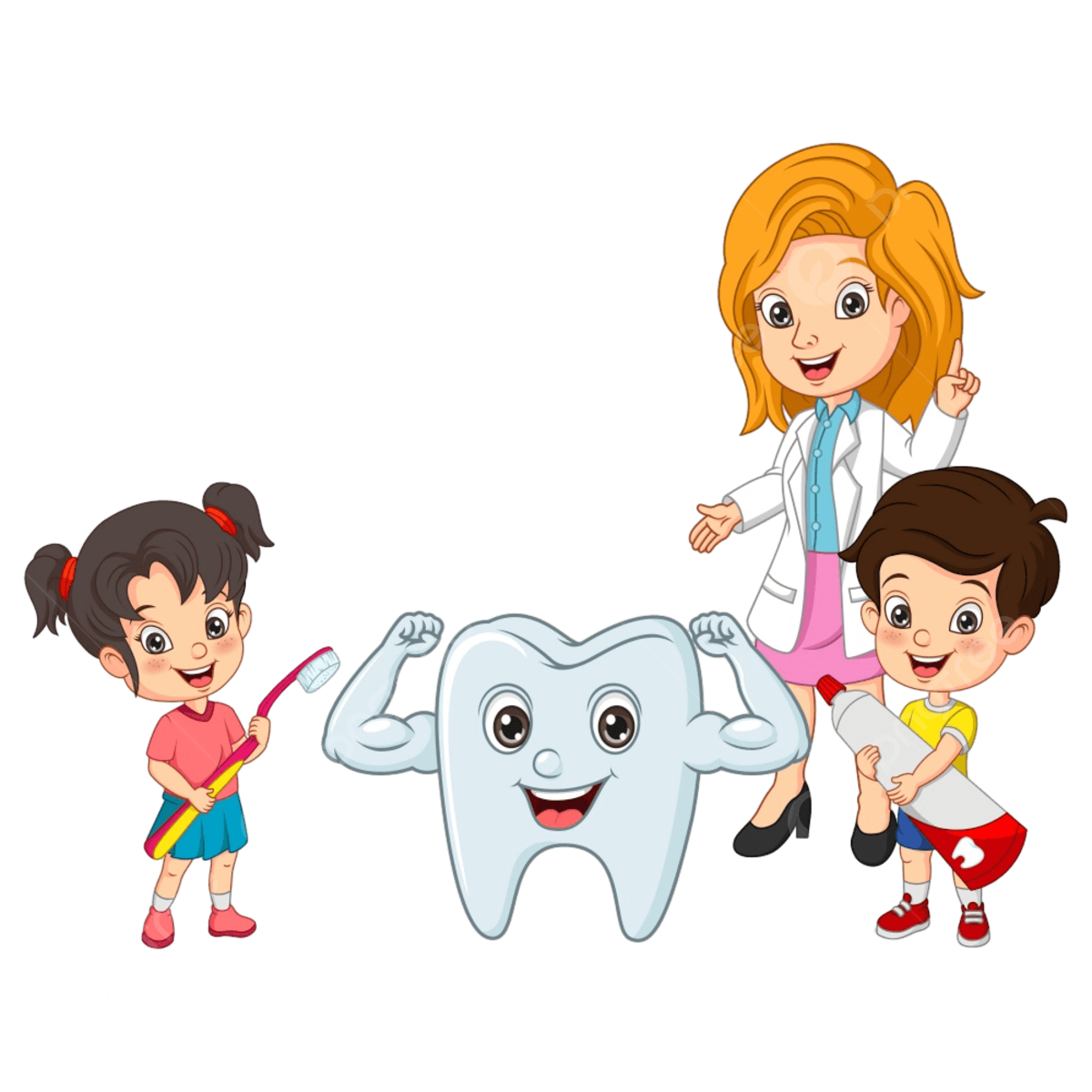 pngtree cartoon little children with dentist and strong tooth picture image 7814407