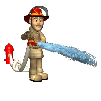 strażak gaszący pożar wodą z hydrantu